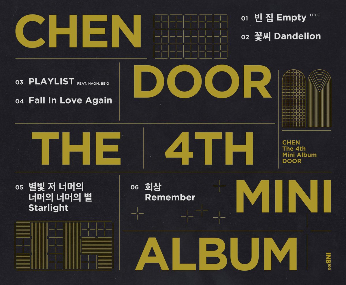 npomvtt's tweet photo. CHEN do EXO libera a tracklist do 4º mini album 'DOOR', o lançamento ocorre no dia 28 de maio. 

A faixa ‘Playlist’ será um feat. com o Haon e BE'O. https://t.co/4NzS7rN0ap