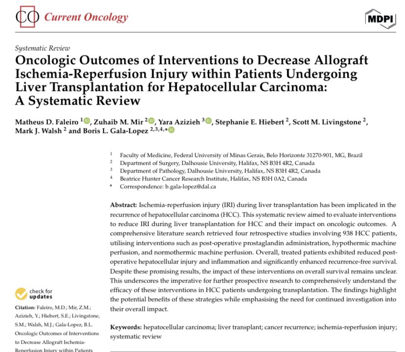 Matheus D. Faleiro (@mdfaleiro) on Twitter photo Our systematic review on novel strategies to reduce allograft ischemia-reperfusion injury in liver transplantation for HCC has been published at <a href="/CurrentOncology/">Current Oncology</a>! As a future transplant surgeon, I couldn't be happier to be part of this team!
Link: bit.ly/3V7lPR8 Our systematic review on novel strategies to reduce allograft ischemia-reperfusion injury in liver transplantation for HCC has been published at <a href="/CurrentOncology/">Current Oncology</a>! As a future transplant surgeon, I couldn't be happier to be part of this team!
Link: bit.ly/3V7lPR8