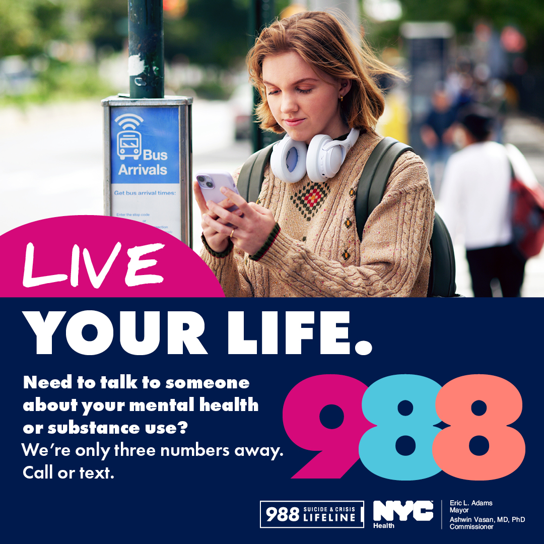 This #MentalHealthMonth, we're reminding New Yorkers: Support is here whenever you need it. 988 is your connection to free, confidential mental health and substance use support, 24/7. 💜 Call 988 💜 Text 988 💜 Chat online: nyc.gov/988