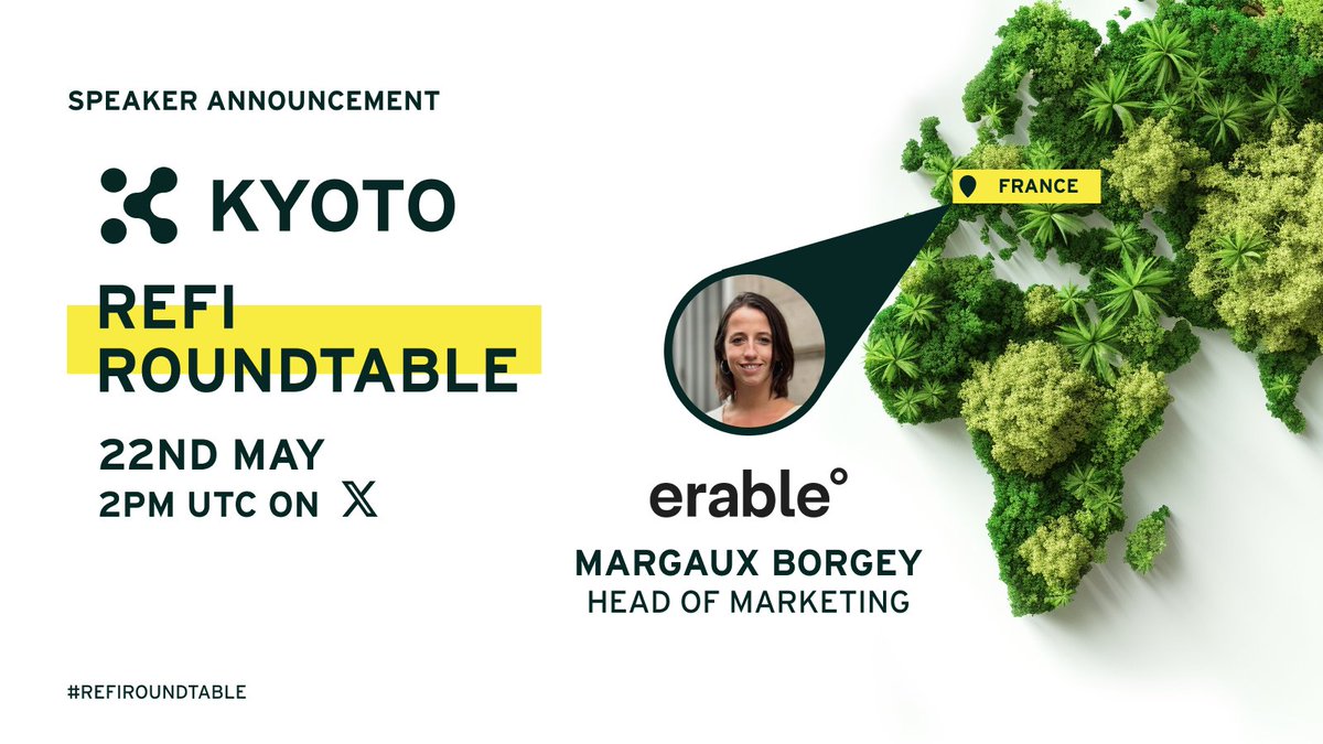 🚨FINAL SPEAKER ANNOUNCED!🚨 🌱Completing the line-up for the $KYOTO #ReFiRoundtable is @erableofficial's Head of Marketing Margaux Borgey!🌞 🔓Erable acts as a gateway for impact investment.🌱 Save the date👇 x.com/i/spaces/1vAxR… #KyotoBlockchain #Spaces