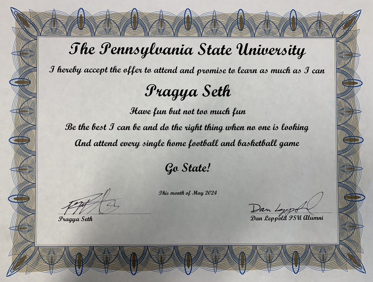 Penn State got another one of my fantastic advanced geology students! #GoState #PennState #beststudentsever #proud @coachjfranklin @CoachRhoades @penn_state @PennStateMBB @PennStateFball 

Looking forward to seeing Pragya at the games!