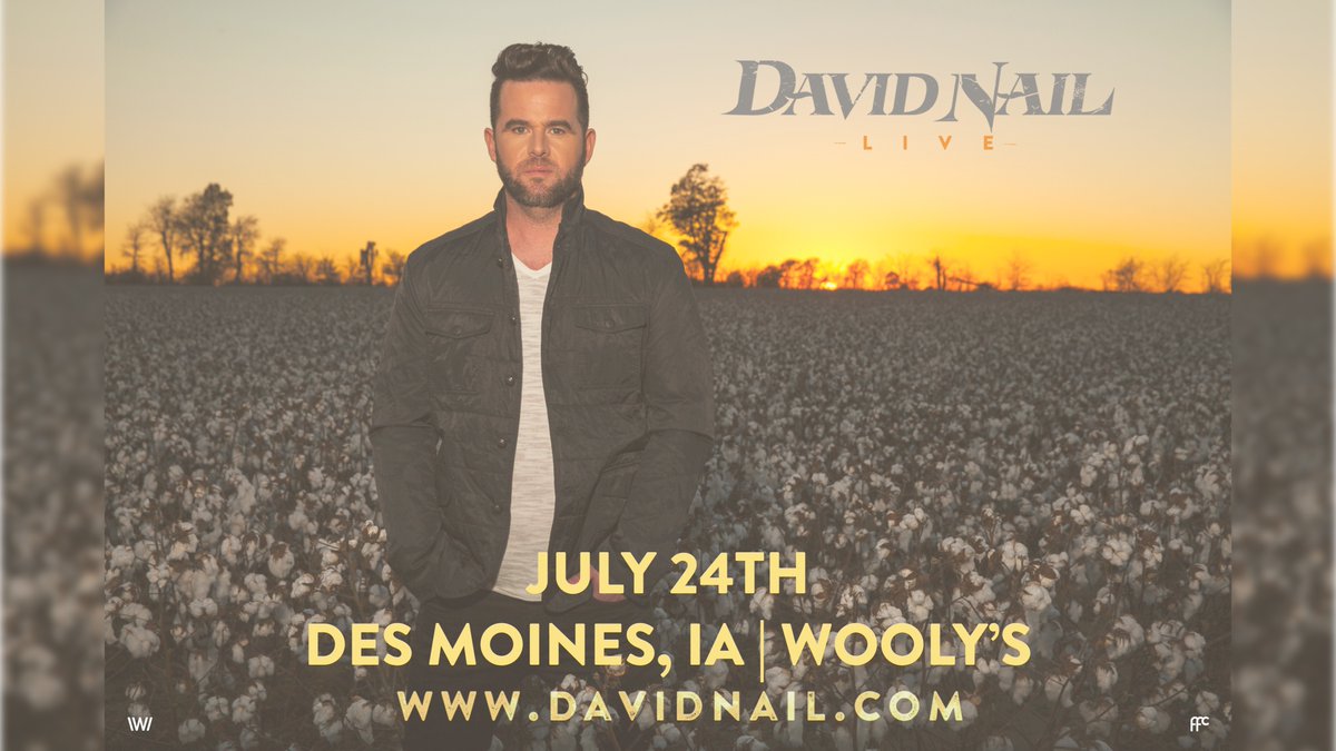 Just Announced! Catch American country artist @davidnail at Wooly's this summer on July 24th! 🌟 Local presale: DAVIDNAILDSM Code valid 10:00 AM to 10:00 PM Thursday, May 23rd Tickets on sale Friday, May 24th at 10:00 AM // axs.com/events/572005/