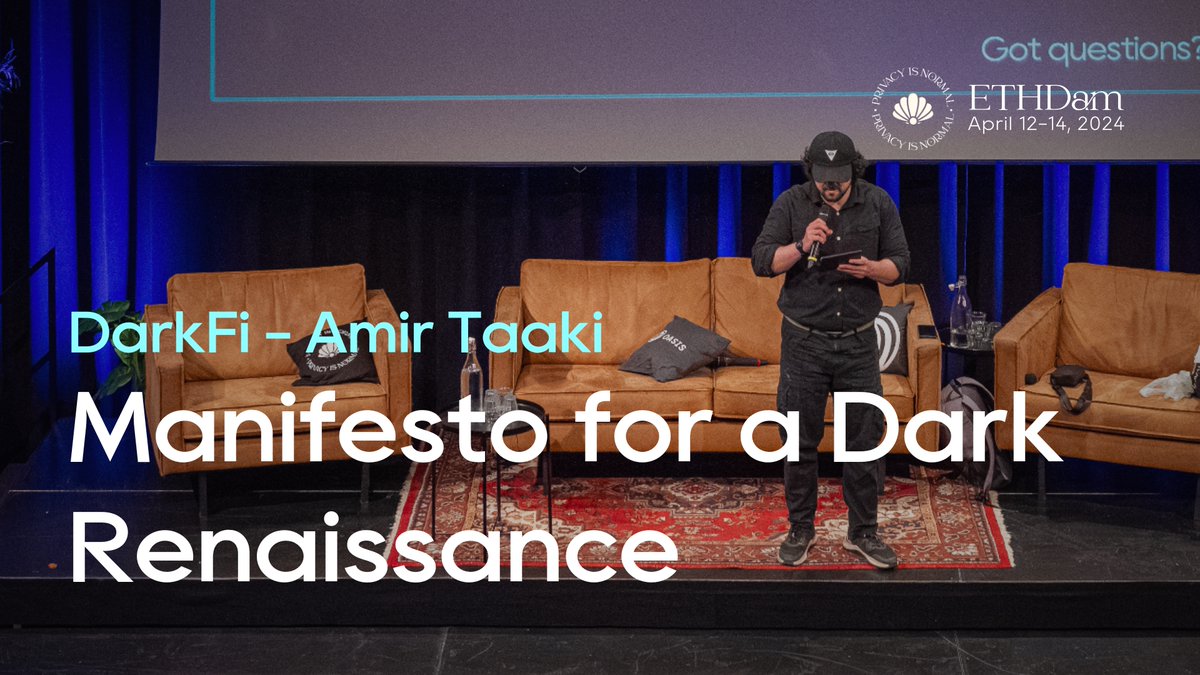 'Manifesto for a Dark Renaissance: Anonymity as Hard Offensive Power” with @Narodism from @DarkFiSquad at #ETHDam 2024. Amir covers hot topics like the mental health crisis, overcoming struggles, state power critique, and the game-changing potential of privacy tech for freedom.