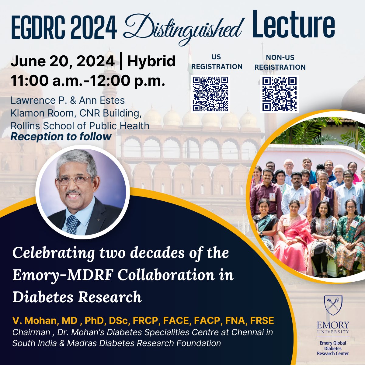 Come join us to honor ⁦@drmohanv⁩ giving the first ⁦@egdrc⁩ Distinguished Lecture ⁦@kmvnarayan14⁩ ⁦@AmDiabetesAssn⁩