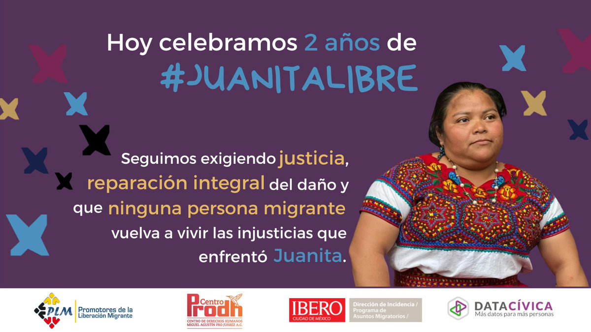 🎉El 21 de mayo de 2022, Juanita salió de la prisión en la que estuvo más de 7 años injustamente presa. Para conmemorarlo, te invitamos a la presentación de nuestro informe sobre criminalización de personas migrantes en México. 📅Martes 28 de mayo ⏰10:00 hrs. 📍@CentroProdh