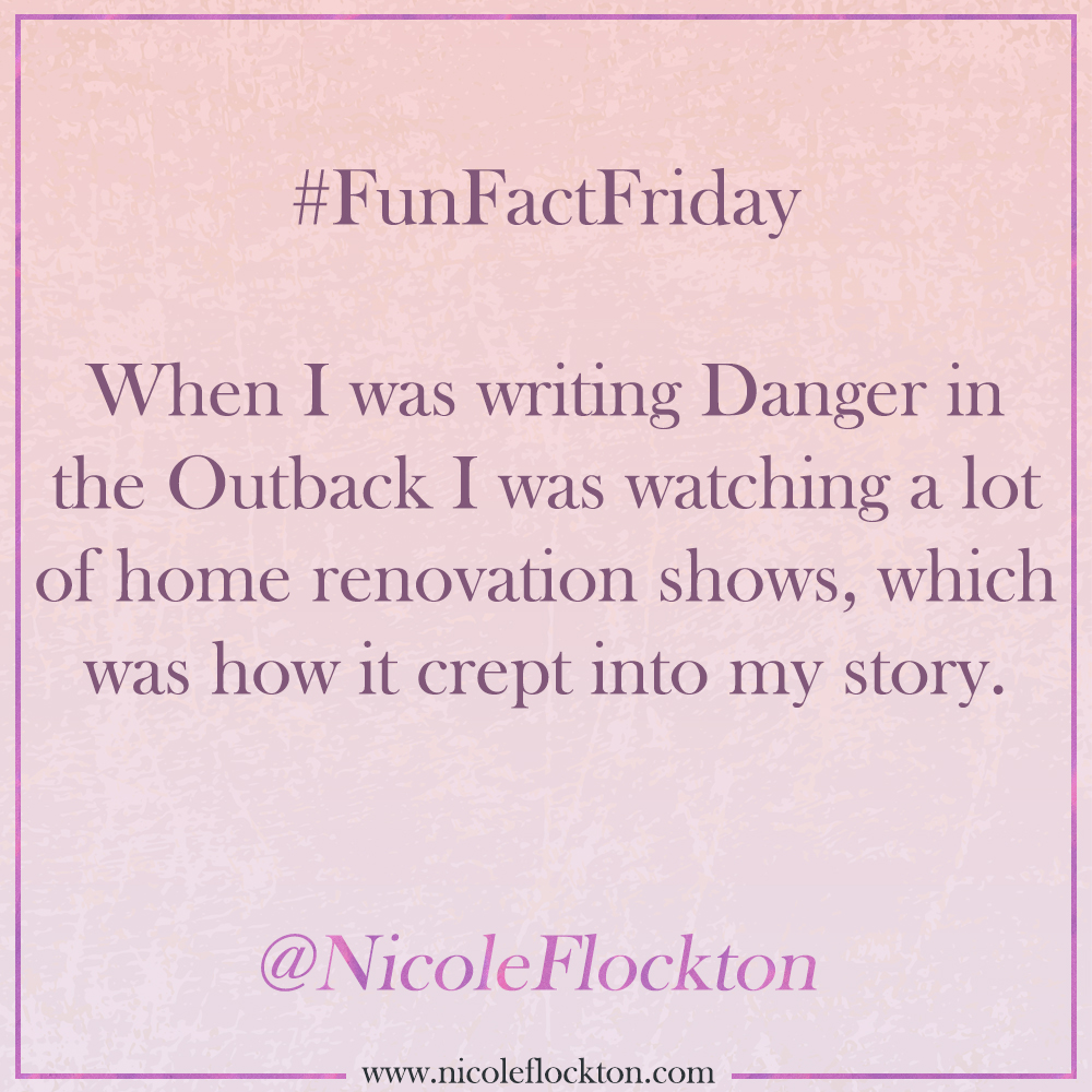#FunFactFriday

When I was writing Danger in the Outback I was watching a lot of home renovation shows, which was how it crept into my story.

#comingsoon #AlliezSecurity #NicoleFlockton #Romance #RomanceAuthor #facts #authorlife #writerlife #amwriting #kindle #amazon #reading