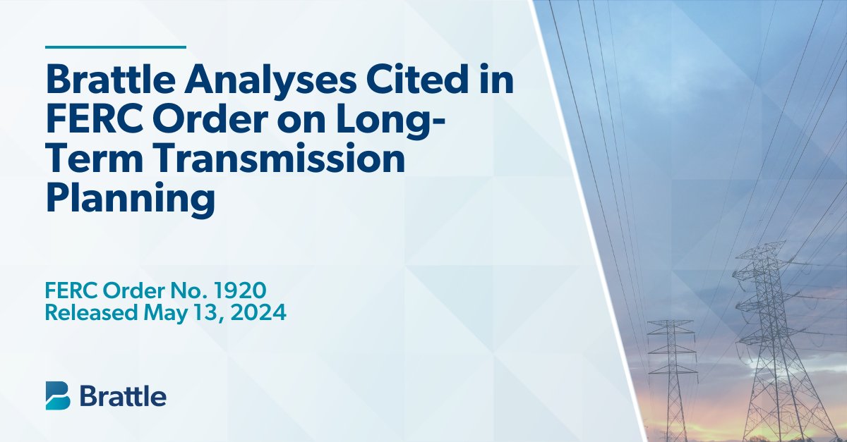 Numerous Brattle analyses were referenced in FERC’s new #transmission and cost allocation rule, Order No. 1920, which – released on May 13, 2024 – requires US transmission providers to plan for transmission that will be needed in the future. bit.ly/3wUfCOZ #EnergyTwitter