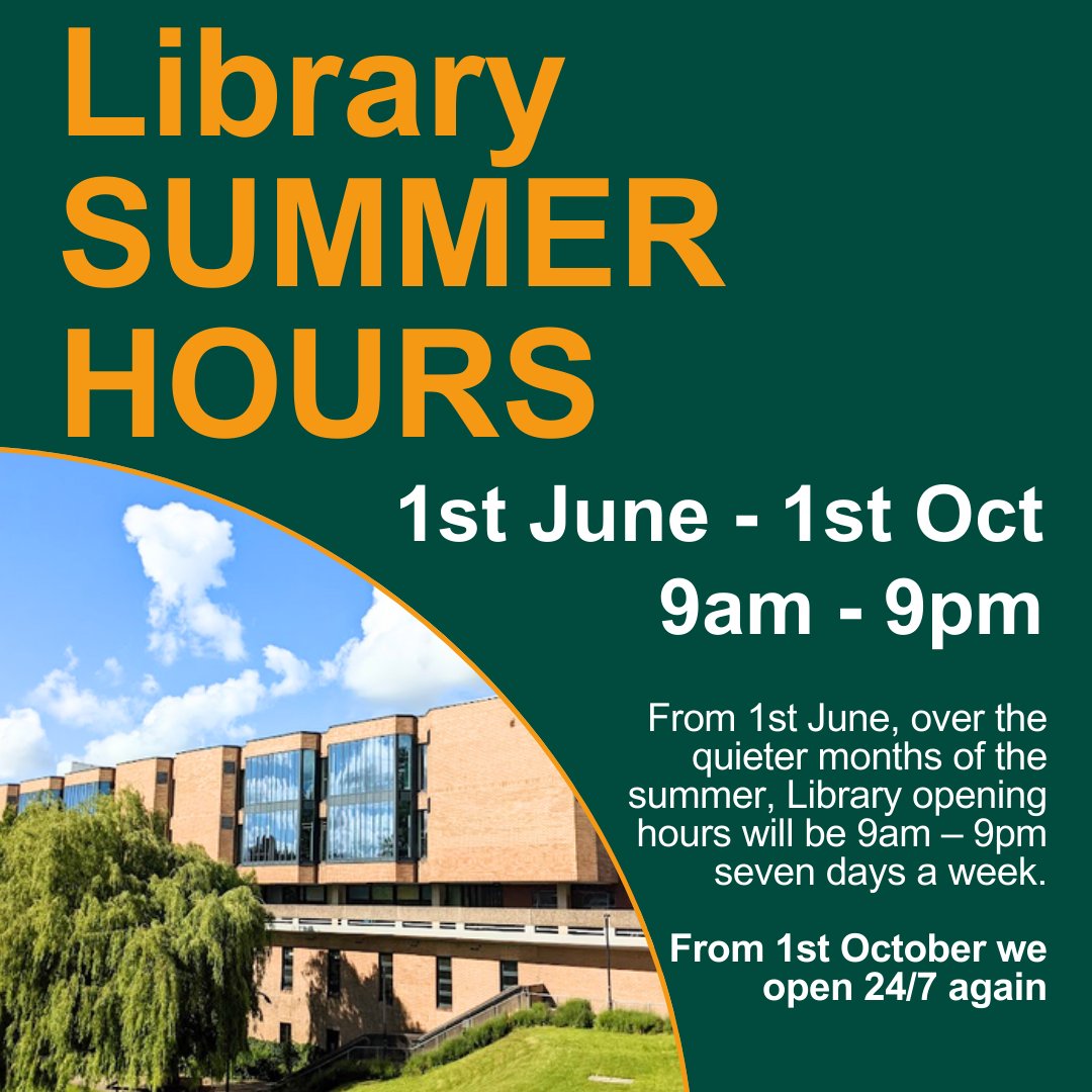 Our opening hours are changing over the Summer to 9am - 9pm (seven days a week) We will go back to 24/7 opening from 1st October. #universityofbradford