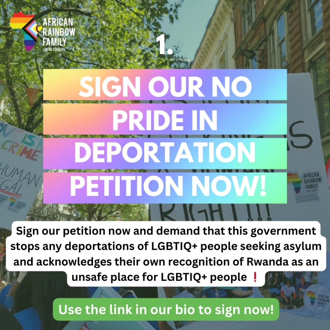 AfricanRainbow1's tweet photo. How can you support LGBTIQ+ people seeking asylum and refugees throughout this pride season? 

We have listed a few key ways that you can get involved and help both our charity and the people that we support in pride season 2024 🏳️‍🌈🏳️‍⚧️

#noprideindeportation #lgbt #pride #refugees https://t.co/AiTrwX31xY