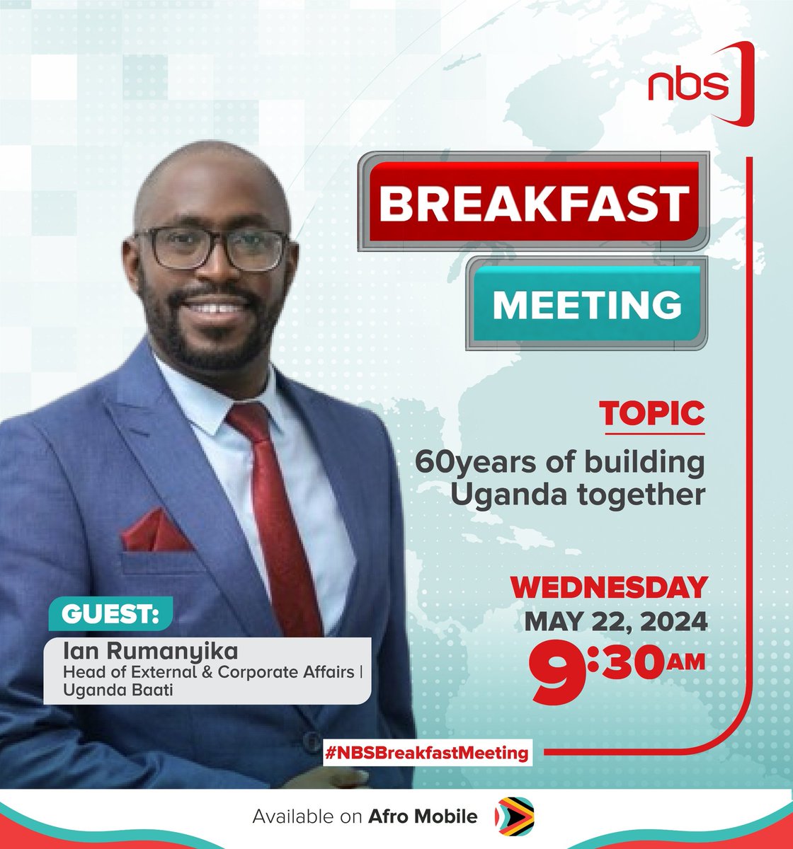 Join us tomorrow at 9:30 AM for the #NBSBreakfastMeeting. We'll be discussing Uganda Baati's 60-year journey in the industry. Don't miss valuable insights from @irumanyika, the Head of External and Corporate Affairs @UgandaBaati. #UgandaBaatiAt60 #LifestileStonecoatRoofTiles