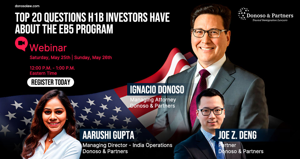 Top 20 Questions H1B Investors Have About the EB5 Program. Part 1 on May 25th is for Questions 20 to 11 From 12:00 PM to 1:00 PM (Eastern Time). Register to attend here bit.ly/4a4pJyf
