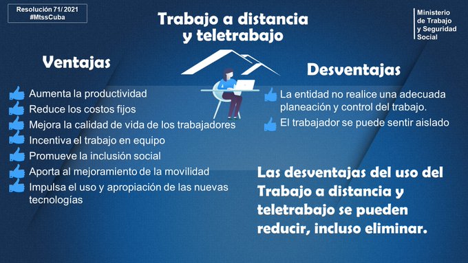 El Trabajo a distancia y el teletrabajo por sus ventajas   debería estar en constante crecimiento. Empleadores y trabajadores juntos podrían avanzar en su implementación. #MtssCuba