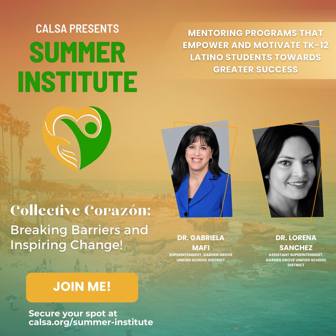 Leaders, are you ready to break barriers and inspire change? RSVP for #CALSASI2024 and join @GGUSD trailblazers to learn how their initiatives like the 'Latinos Unidos Clubs' have quadrupled a-g completion rates!🤩 Join us! Secure your spot here: calsa-org.formtitan.com/ftproject/cals…