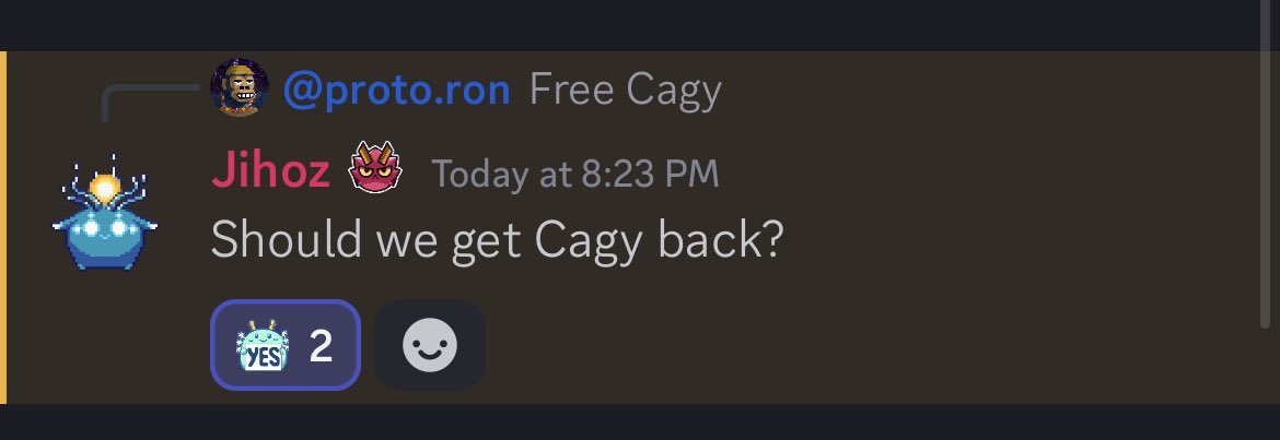 🚨BREAKING: The community is advocating for my reinstatement in the $RONIN discord!

I am reformed, turned a new leaf! 🍃

#FREECAGY