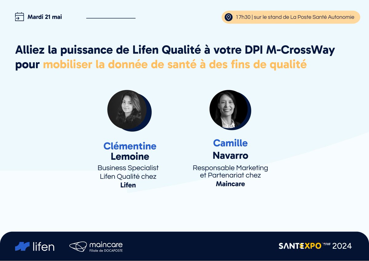 "Alliez la puissance de Lifen Qualité à votre DPI M-CrossWay pour mobiliser la donnée de santé à des fins de Qualité." 

Nous intervenons sur le stand de la Poste Santé Autonomie dans 5 minutes ! ⏰
