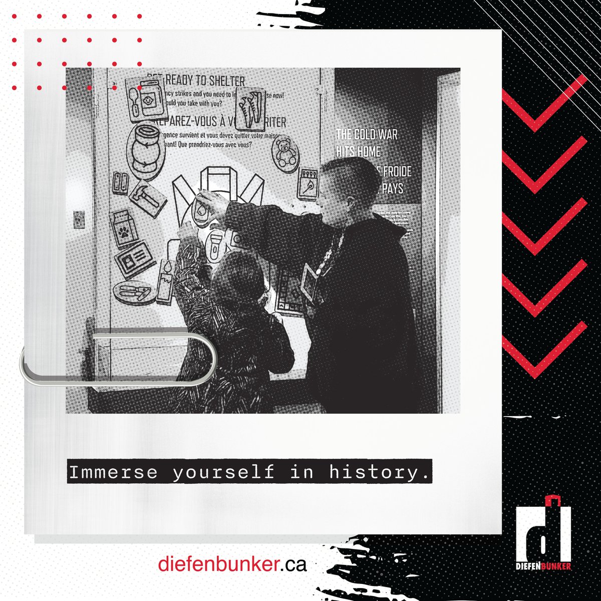 Immerse yourself in history. The Diefenbunker is a hands-on experience: sit on the chairs, enter the vault and experience Canada’s Cold War history. Located 35 km west of Ottawa in the community of Carp – out of sight but top of mind. Book tickets: diefenbunker.ca/tours