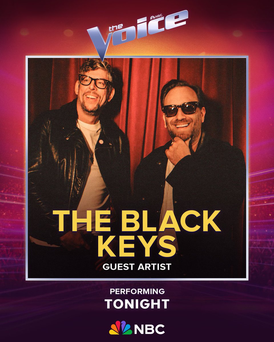 TUNE IN: The Black Keys will be performing live on @NBCTheVoice Finale tonight. 9/8c on NBC and streaming on Peacock