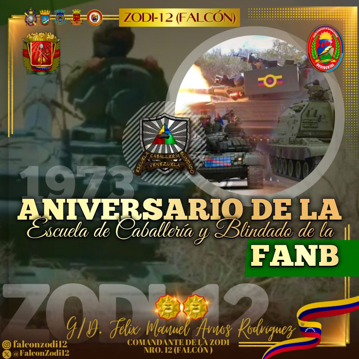 51 años cumple la creación del Alma Mater de los Tanquistas por Venezuela. Hombres y mujeres que defienden la patria con sus dragones de acero. 
La #ZODIFALCÓN felicita a la Escuela de Caballería y Blindados de la FANB,
Continúen siendo un ejemplo de excelencia y dedicación.