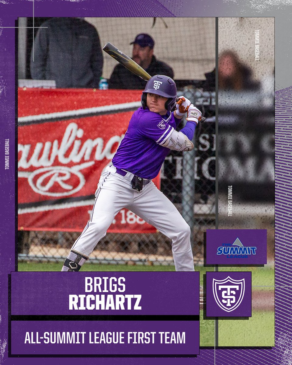 𝘼𝙡𝙡-𝙎𝙪𝙢𝙢𝙞𝙩 𝙇𝙚𝙖𝙜𝙪𝙚 𝙁𝙞𝙧𝙨𝙩 𝙏𝙚𝙖𝙢

➡️Recorded 37 hits and six doubles, both which ranked in top-10 in conference play
➡️ Led the Tommies with 63 hits and 13 doubles overall

<a href="/BrigsRichartz/">Brigs Richartz</a> 

#RollToms