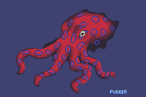 PudeerPx's tweet photo. Today's Lospec daily art prompt #deadly using the palette given aside from the background colour. One candidate for the title of deadly would be one of the deadliest marine life, The Blue-ringed Octopus! #pixelart 

Palette: Zizhen Andrew
https://t.co/V2trTc2zbF https://t.co/k4CeCaMouu