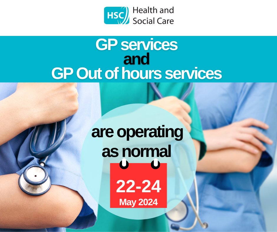 Junior Doctors will be striking from 7am on 22 May to 7am on 24 May. GP services and GP Out of Hours services will be operating as normal during these times. For more information about Health Care Services during Industrial action please visit bit.ly/HCservicesIndA…