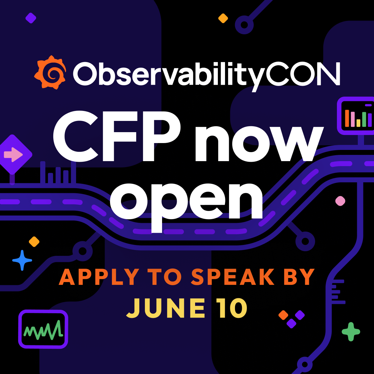 🍎 #ObservabilityCON is happening in NYC Sep. 24-25, and our #CFP is open! We're looking for observability experts who want to share their strategies & architectures — including projects using the LGTM Stack, #OTel, #Prometheus & more! Submit by June 10: grafana-labs.typeform.com/to/vu8bTIgT?sr…