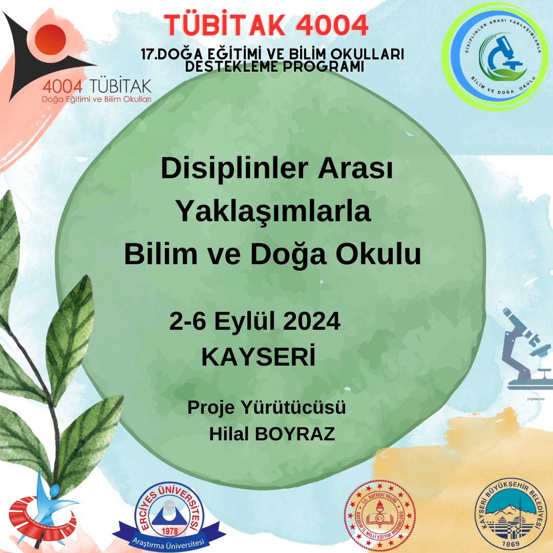 TÜBİTAK 4004 Disiplinler Arası Yaklaşımlarla Bilim ve Doğa Okulu Projenin etkinlikleri Kayseri ilinde bulunan ‘Kayseri Bilim Merkezi’ ve ‘Selçuklu Uygarlığı Müzesi’ gibi okul dışı öğrenme ortamlarında gerçekleştirilecektir. bilimsenligi.com/tubitak-4004-d…