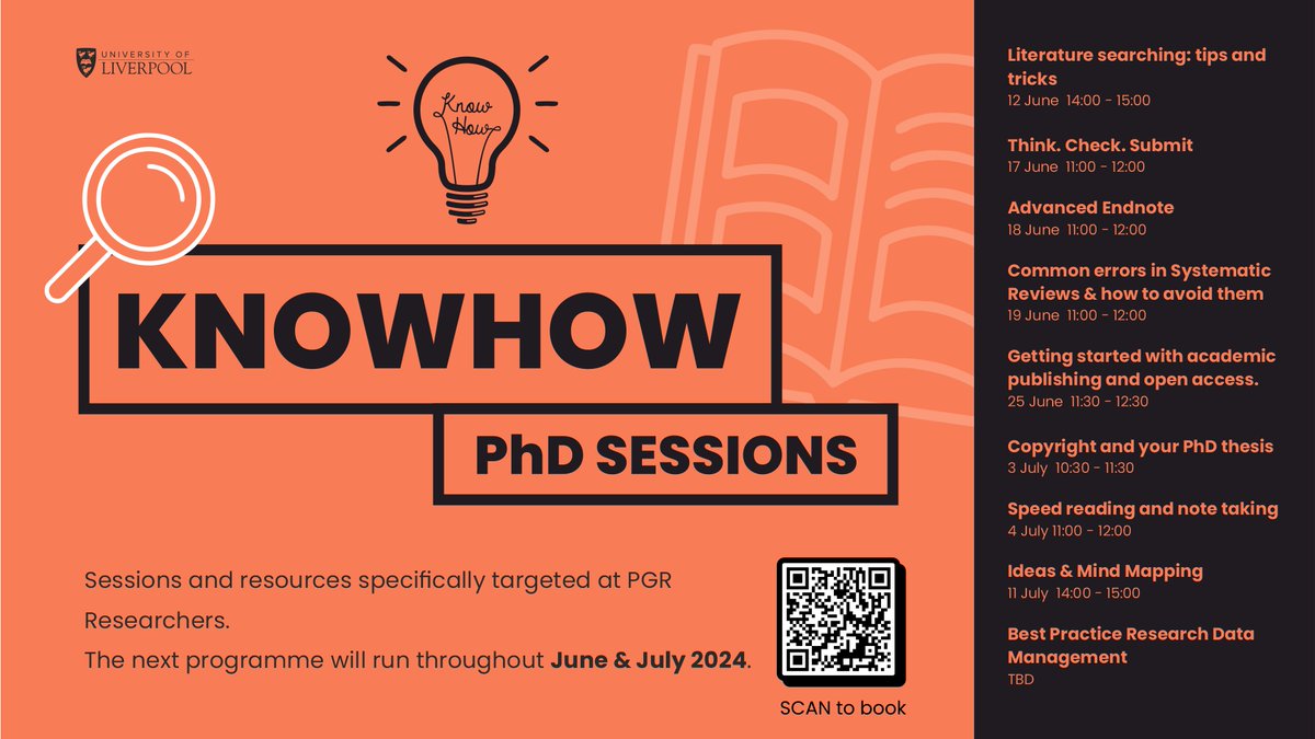 📣 PGRs, this one is for you! Does Endnote fill you with dread? Or those pesky systematic reviews? Where do you even begin with publishing? Sign up to one of the upcoming KnowHow PhD sessions to advance your skills and stay on top of your game. Register: bit.ly/KnowHow_PhD
