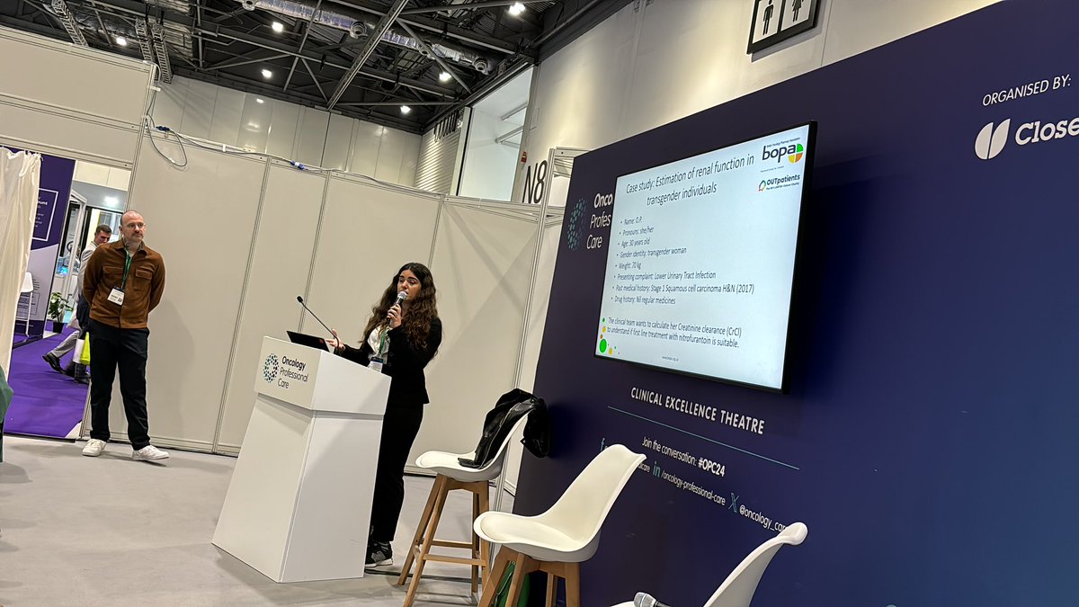 Chiara discussing a case study about the calculation of renal function in a transgender patient <a href="/MariachiaraElia/">Mariachiara D'Elia (She/her)</a>  #OPC24 <a href="/BOPACommittee/">BOPA Committee</a>