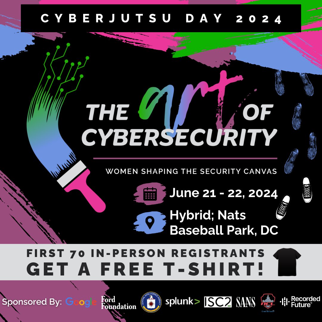 Register to attend Cyberjutsu Day in-person and receive an exclusive WSC t-shirt... for FREE! 👕 Join us for: • Training & Workshops • Panels, Talks, Demos • Networking • Villages: Incident Response (IR), Mental Health, Careers • … and more! 🎟️: womenscyberjutsu.org/page/cyberjuts…