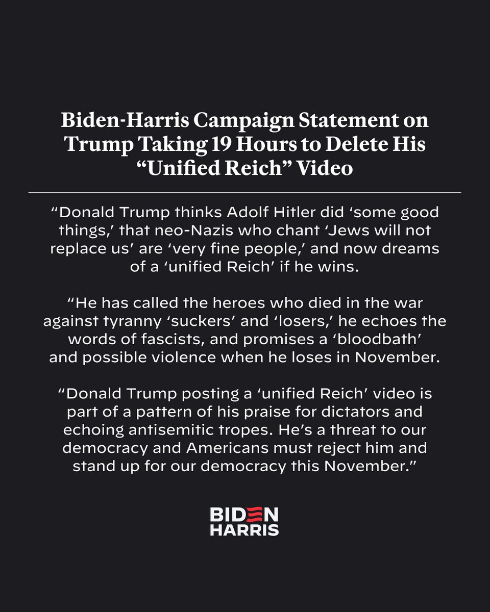 Biden-Harris campaign statement on Donald Trump’s pattern of praising and echoing Adolf Hitler