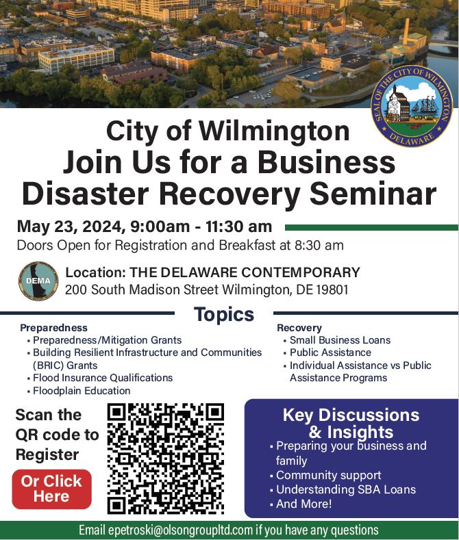 📣 Are you prepared for a disaster? Join us for a FREE seminar on May 23, 2024 from 9:00am-11:30am to learn how to protect your business and family. We'll cover community support, SBA loans, and more! Register today at bit.ly/44Q0D5i #DisasterRecoverySeminar