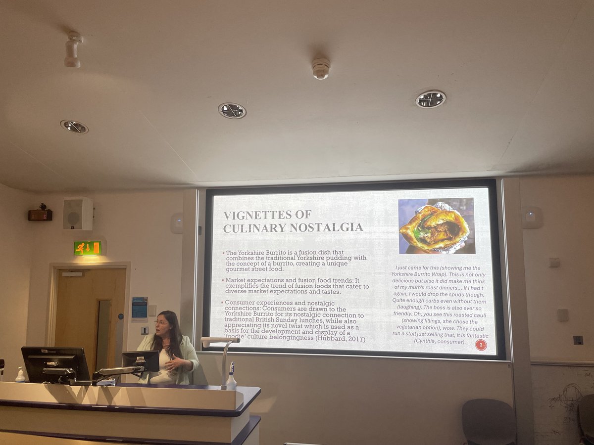 EvgeniyaLu3947's tweet photo. Have you ever tried the Yorkshire Burrito Wrap? Studying vignettes of culinary nostalgia with Dr Fatos Ozkan Erciyas at the Future Food Symposium. #FFS2024 @Neodemographics https://t.co/znl95q8zLl