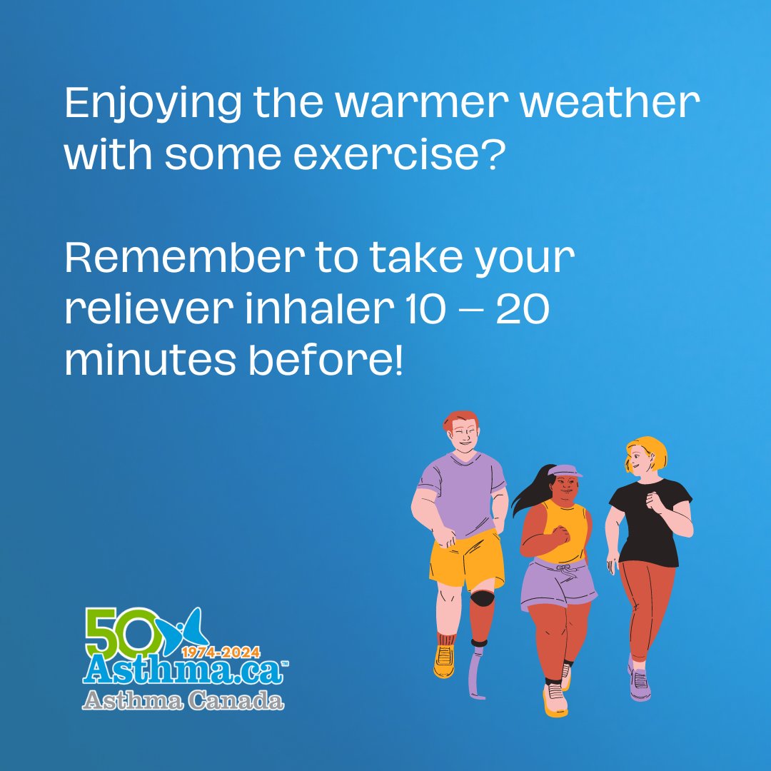 The weather is warming up and we all want to spend more time outdoors! While exercise is beneficial for your physical and mental health - if your asthma isn’t controlled it can cause complications. More information on asthma & exercise at the link! asthma.ca/get-help/livin…