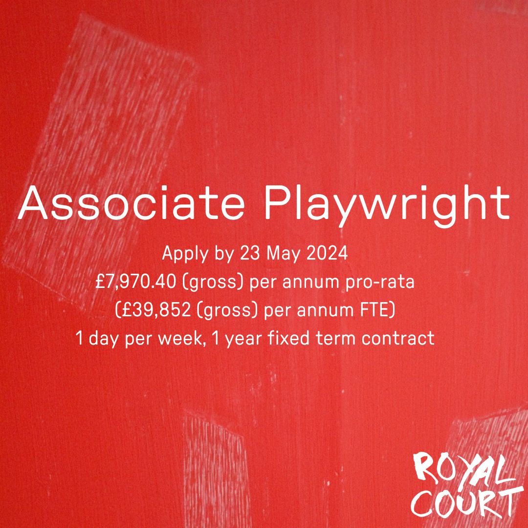 Reminder to get your application in for our open call Associate Playwright role🤩 Find out more here, where you can also find a Q&A with Artistic Director David Byrne about the role: royalcourttheatre.com/role-associate… Deadline Thursday 23 May