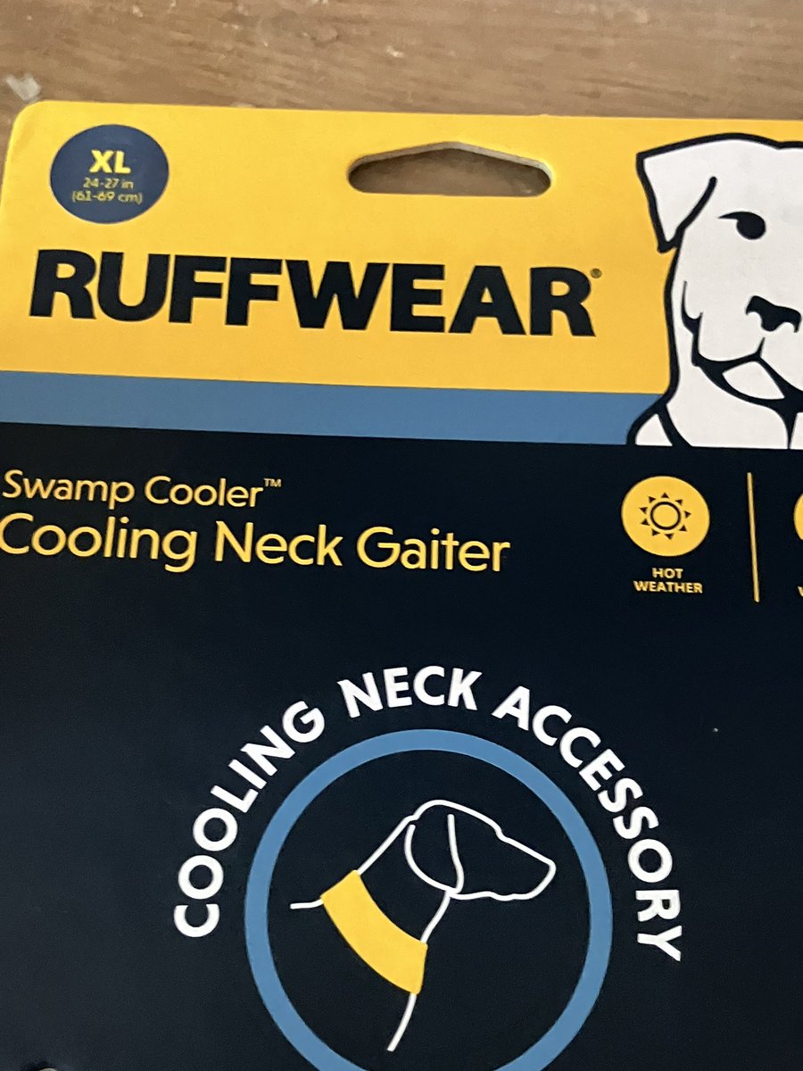 I can confirm this ruffwear cooling gaiter fits chunky boi sized necks! It also seems very effective
