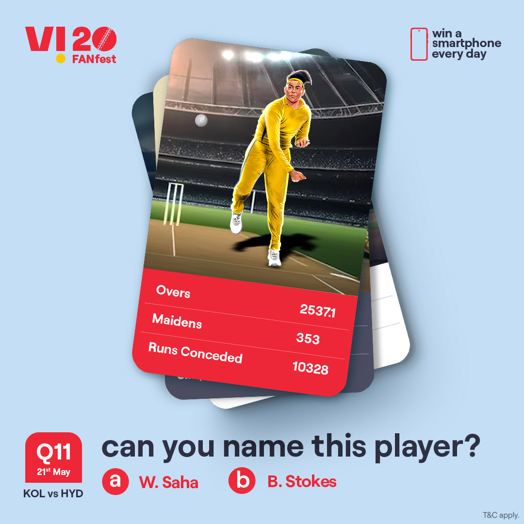 A challenge that separates the cricket experts from the rest. Identify this player and you stand a chance to win a smartphone every day.
1. Follow our page
2. ⁠Comment the right answers with #Vi20FANfest
#ChallengeAlert #WinPrizes #Quiz #Challenge #ParticipateAndWin #KOLvsHYD