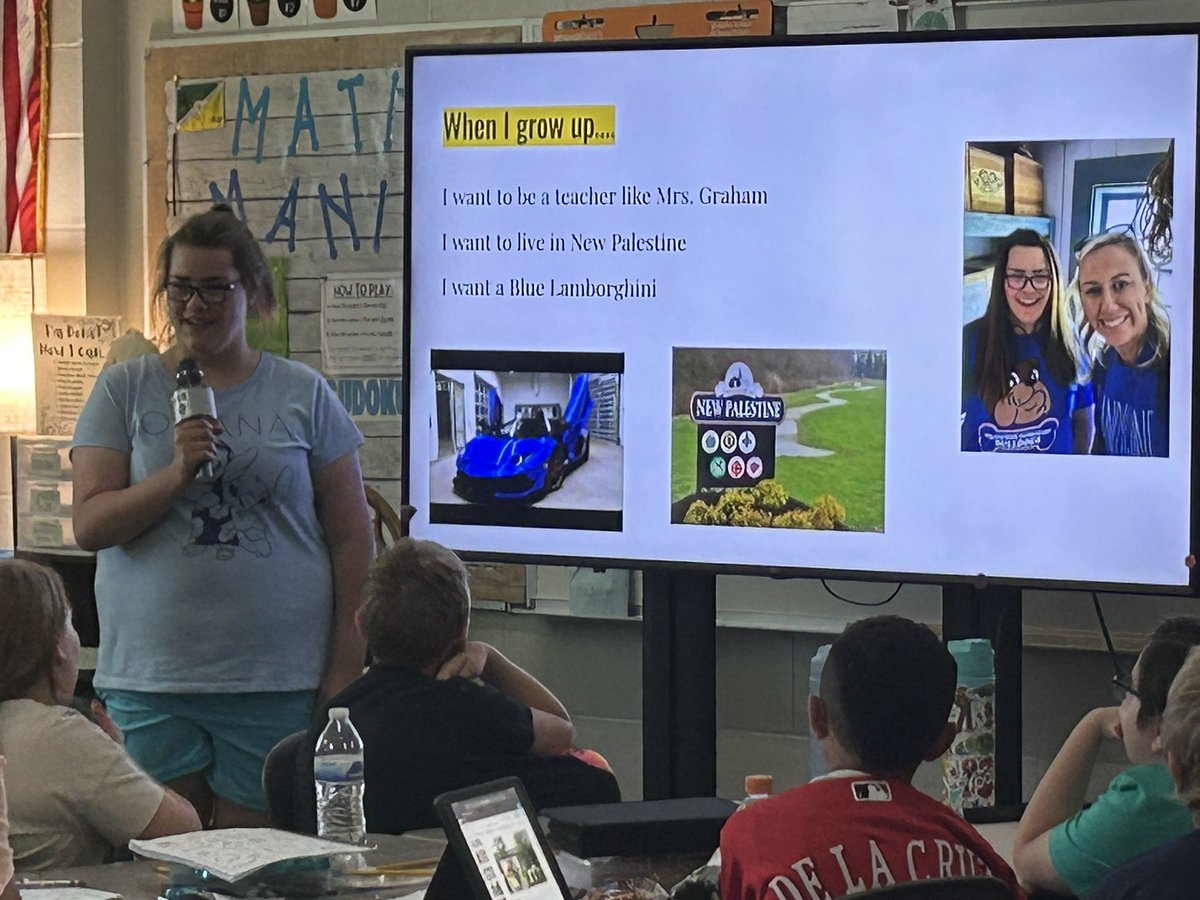 “When I grow up, I want to be a teacher like Mrs. Graham.” Fourth grade presentations are tugging at my heart! ❤️💙 We will miss our students moving on to their next school! 

@BWE_Principal @SouthernHancock #newpalproud