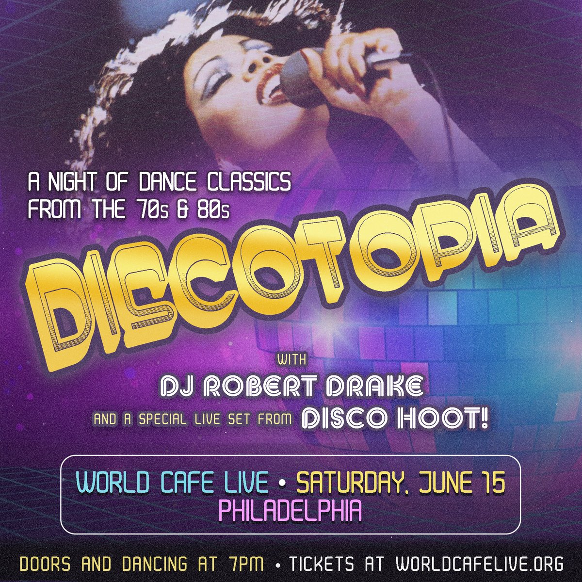 *Just Announced* @DJRobertDrake + Disco Hoot! return to WCL with a special summer edition of Discotopia, this time spotlighting the queen of Disco, Miss Donna Summer 🪩 Get ready to shake your groove thang on Saturday, June 15 🕺Tix go on sale 12pm Friday: tinyurl.com/z6a4d7t9