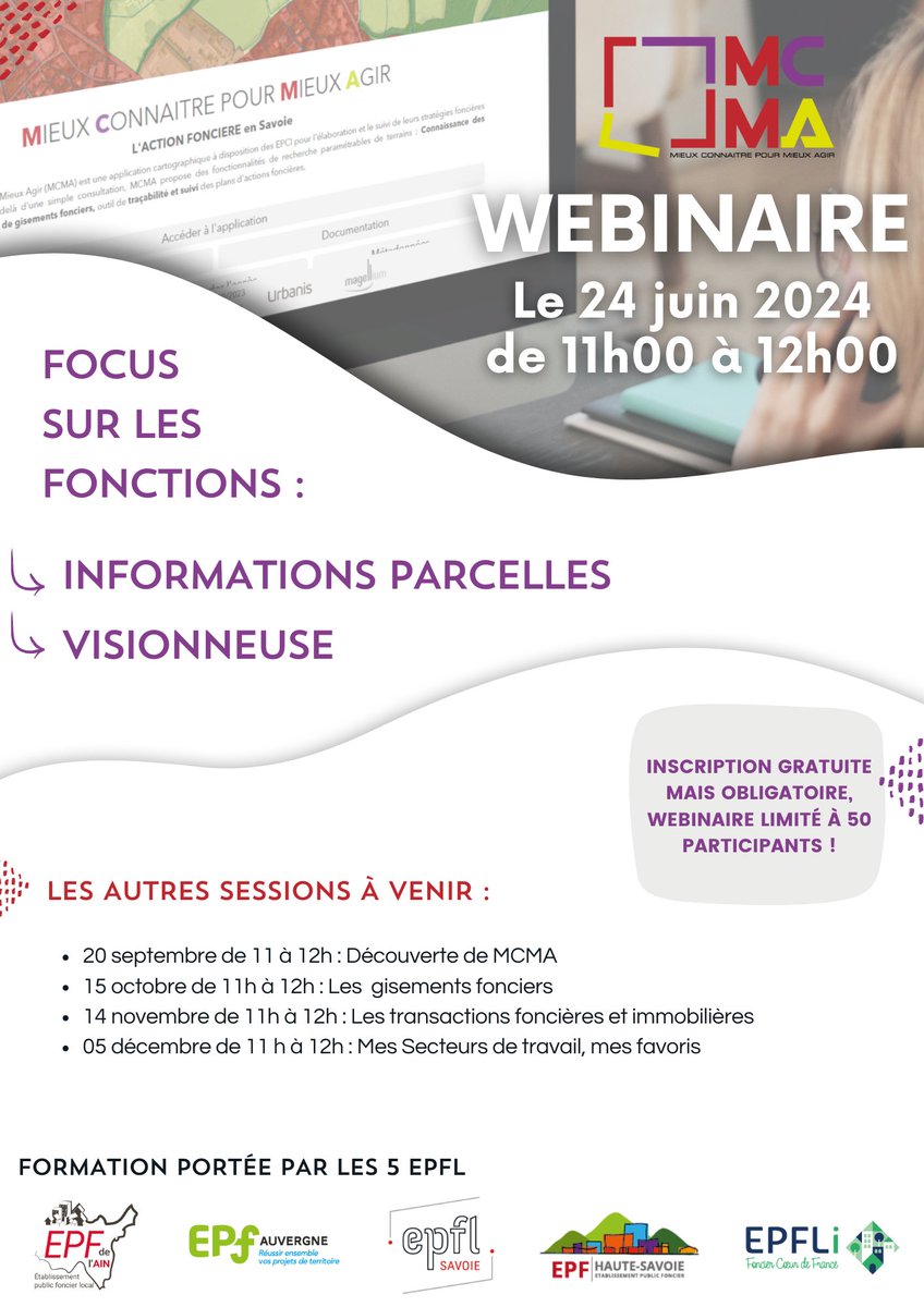 epfl73's tweet image. Le 1er cycle de webinaires dédiés à la présentation générale de MCMA a pris fin la semaine dernière. 𝗨𝗻 𝘀𝗲𝗰𝗼𝗻𝗱 𝗰𝘆𝗰𝗹𝗲 𝗱𝗲́𝗯𝘂𝘁𝗲 𝗱𝗲̀𝘀 𝗹𝗲 𝗺𝗼𝗶𝘀 𝗱𝗲 𝗷𝘂𝗶𝗻 😊
📢 Les inscriptions pour le webinaire du 24 juin sont ouvertes 👉🏼framaforms.org/webinaire-mcma…