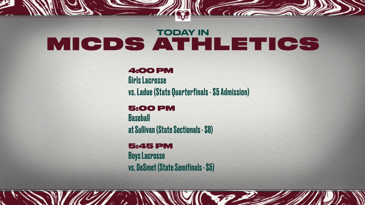 LETS. GO. RAMS!!!! Huge day chalked full of playoff contests!
One Note: Baseball Tickets MUST be purchased online (mshsaa.org) no on site ticket sales.