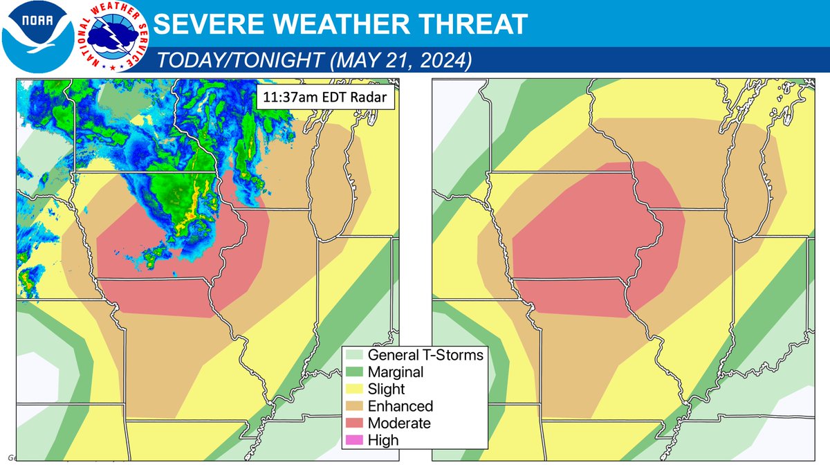 Showers and storms this morning across parts of the Midwest are bringing some severe weather and flash flooding, but this round is NOT the main severe weather event today. An outbreak of severe thunderstorms, including the potential for strong tornadoes, is expected mainly this