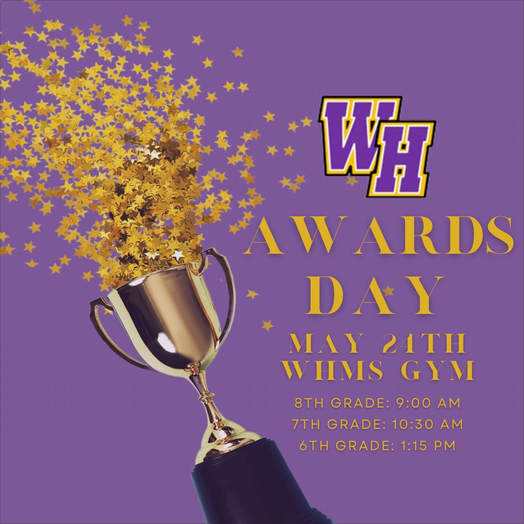 A reminder that awards day will be this Friday! All 8th grade families are invited for 8th grade graduation. 6th & 7th grade students receiving awards have been given invitations. We look forward to celebrating the hard work of our students to close out the year! #westisbest