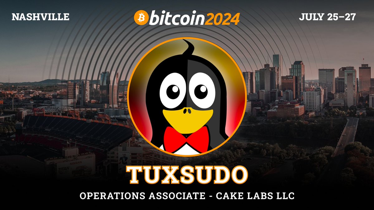 Everyone please welcome Tuxsudo, Operations Associate at Cake Labs LLC, as a new Bitcoin 2024 speaker! 🐧 is a Privacy, security, and freedom advocate, whose voice we can't wait to have joining the conversation in Nashville 🙌