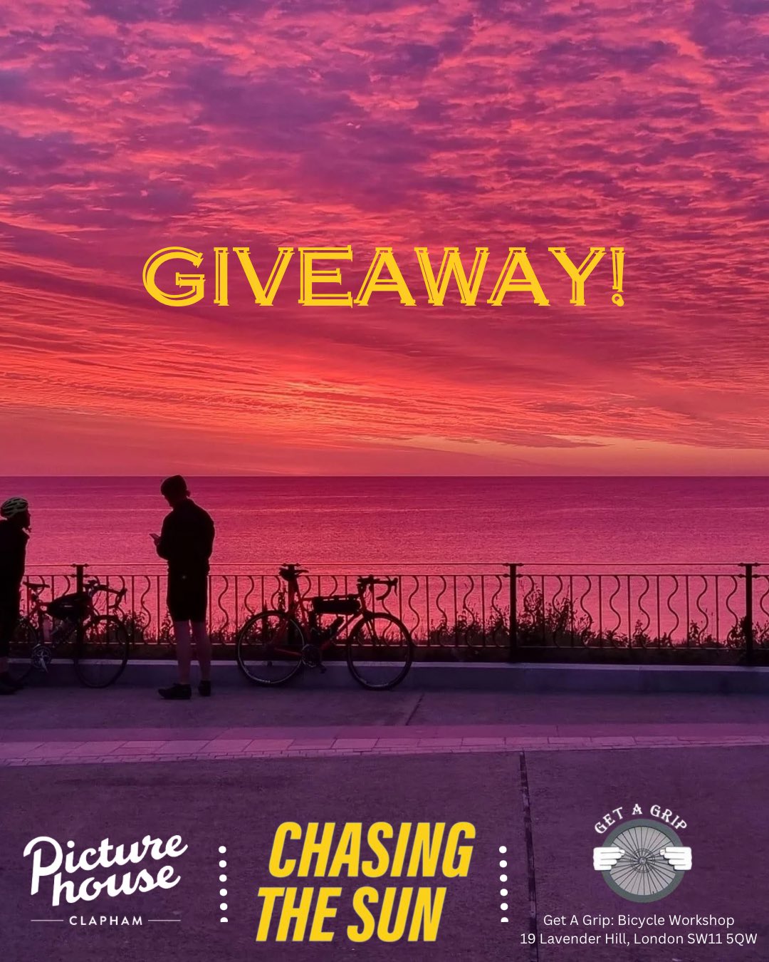 Clapham Picturehouse on X GIVEAWAY TIME To celebrate the upcoming event of Chasing The Sun on the 28th we have partnered with Get A Grip Bicycle Workshop to give you some