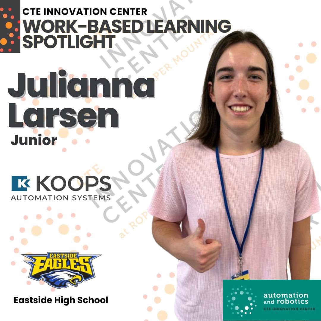 Congratulations to Julianna Larsen on being selected for a summer and 2024-2025 school-year internship with <a href="/koopsautomation/">Koops Automation Systems</a>!

We look forward to her connecting automation and robotics skills learned in class to real-world experience! 🔩🛠
