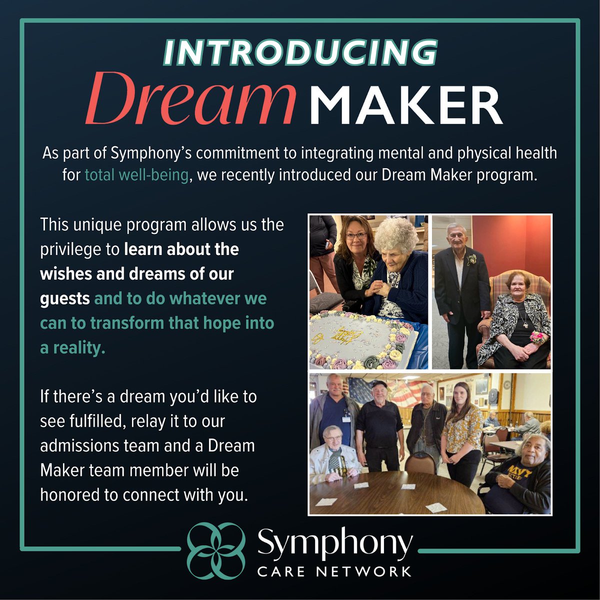 May is Mental Health Awareness Month! 🌿 Since 1949, we've celebrated mental health recovery. Symphony's Dream Maker program turns dreams into reality—from adventures to memories. Let's break stigma and innovate care. 

#MentalHealthAwarenessMonth #DreamMaker #DreamsComeTrue