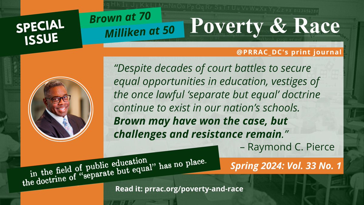 “It is imperative that together we continue to reinforce the foundational principles of the Brown decision.” –@RPierceSEF @SouthernEdFound
#BrownAt70 #MillikenAt50
Read more via our latest #PovertyandRace: bit.ly/BrownAt70