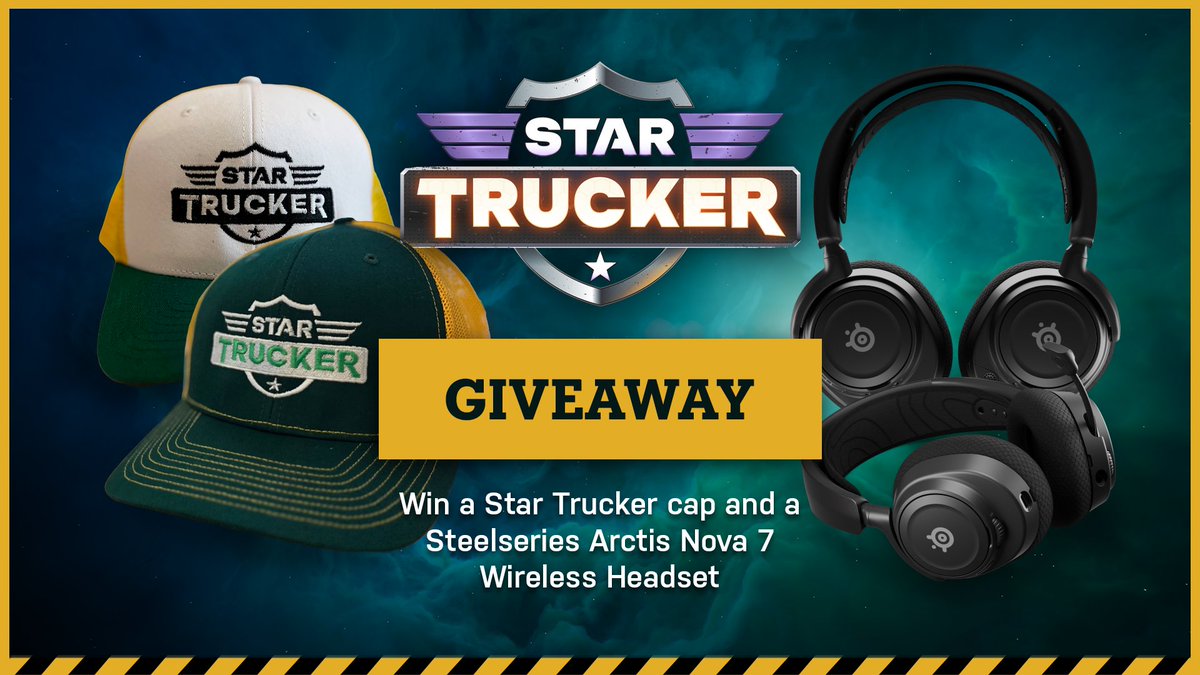RawFury's tweet photo. We are thrilled to announce our collaboration with @SteelSeries to ✨ GIVE AWAY ✨ 2 packs including a Nova 7 Wireless Headset and a Star Trucker Cap!

HOW TO ENTER:

❤️ Like this tweet 
🔁 Retweet this tweet
🚚 Follow the @StarTruckerGame and @SteelSeries accounts

Good luck! 🍀 https://t.co/DVHk0zIjAG