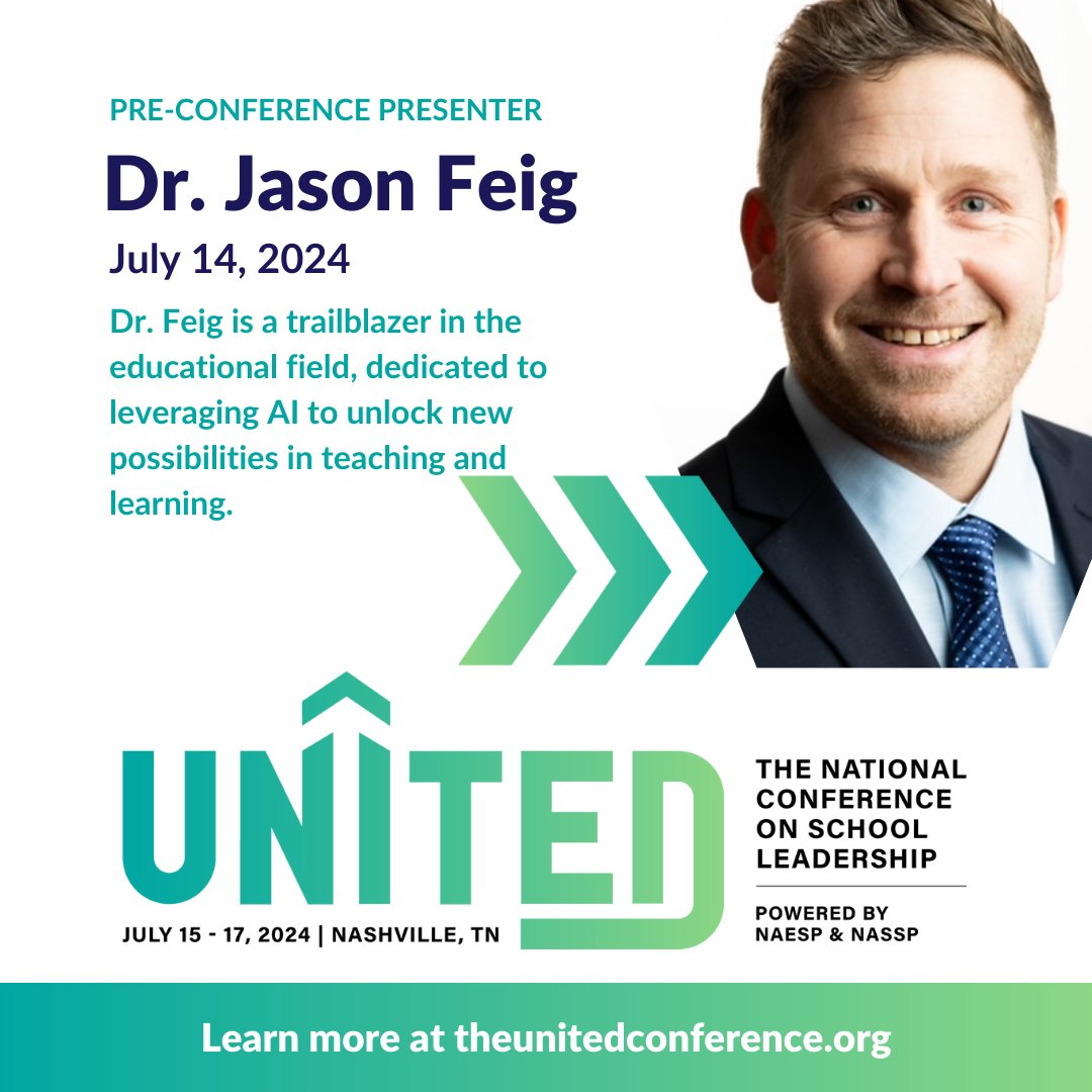 Empower your school's transformation! Dive into Dr. Jason Feig's session on 'Using #AI and @KhanAcademy District Partnerships' at @NAESP's #principalsUNITED Preconference Workshop. 🚀 Register now: naesp.org/UNITEDregistra… #WeAreNAESP